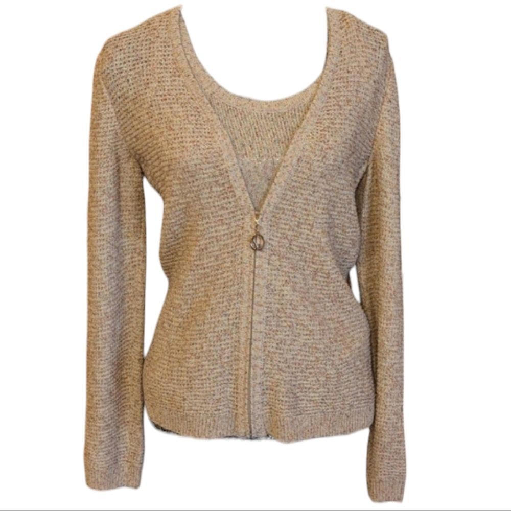 St. John knit cardigan set peach rose gold zip frontβsize S